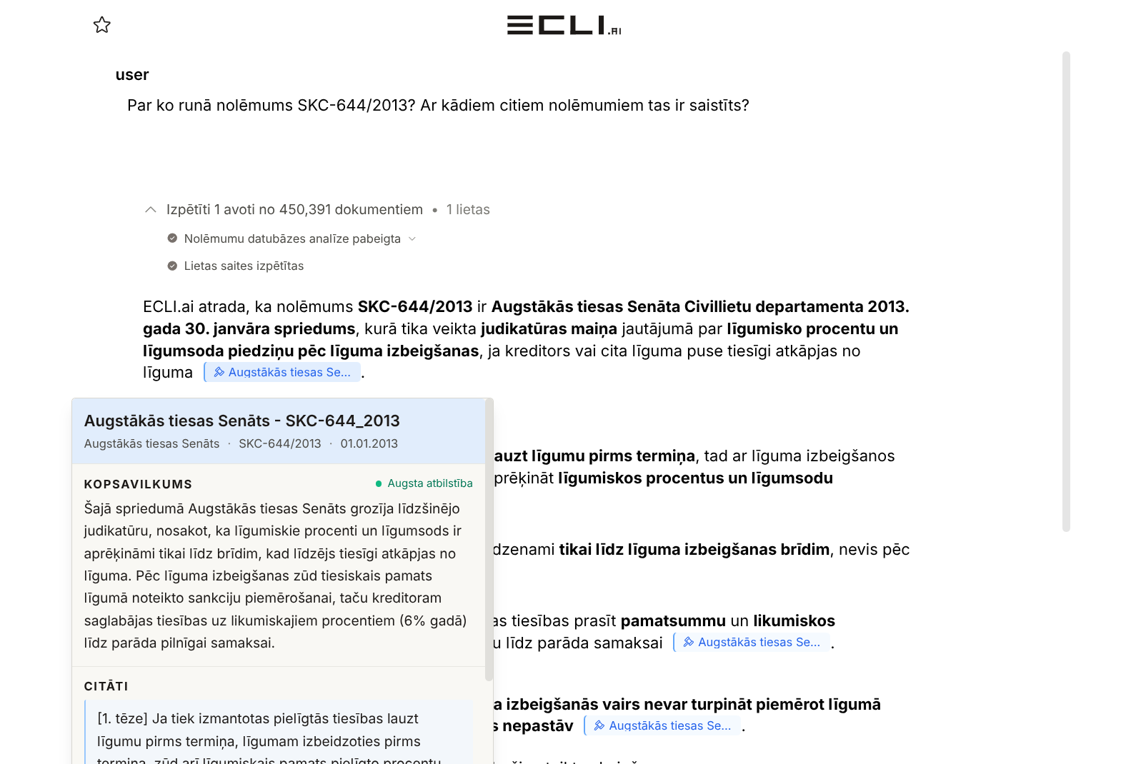 ECLI.ai intuitīvās meklēšanas ekrānuzņēmums